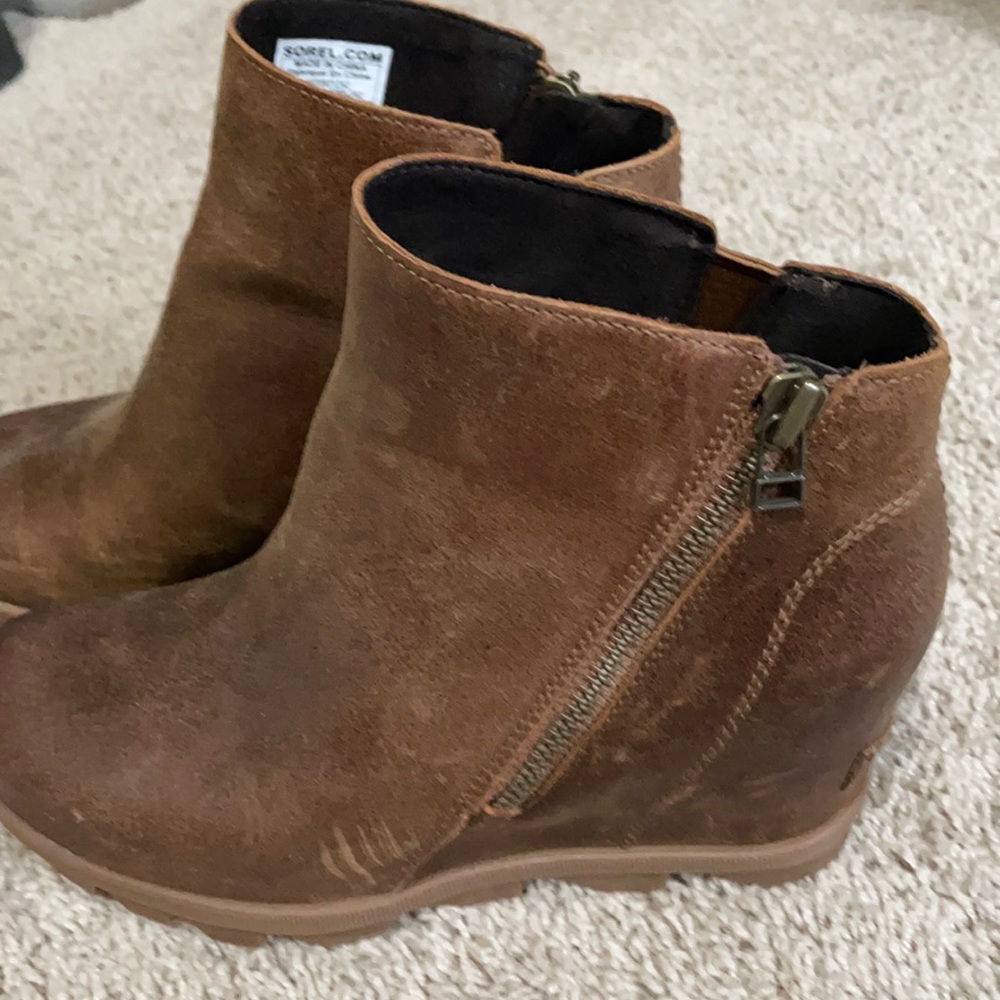 Distressed brown outer zip wedge bootie- like new- only worn once